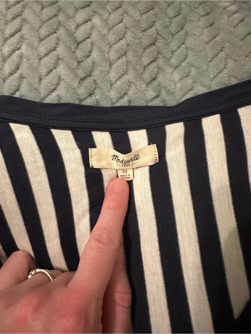 Madewell Navy and White Striped V-Neck Long Sleeve Top - Picture 3 of 3